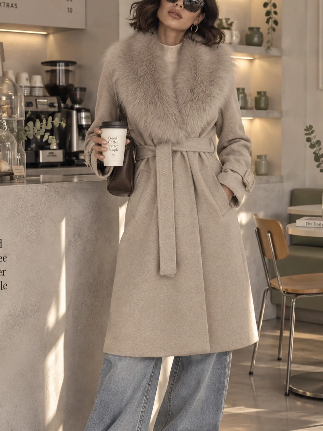 M01 Abrigo con pelo sintetico-ROJO-BEIGE 15267